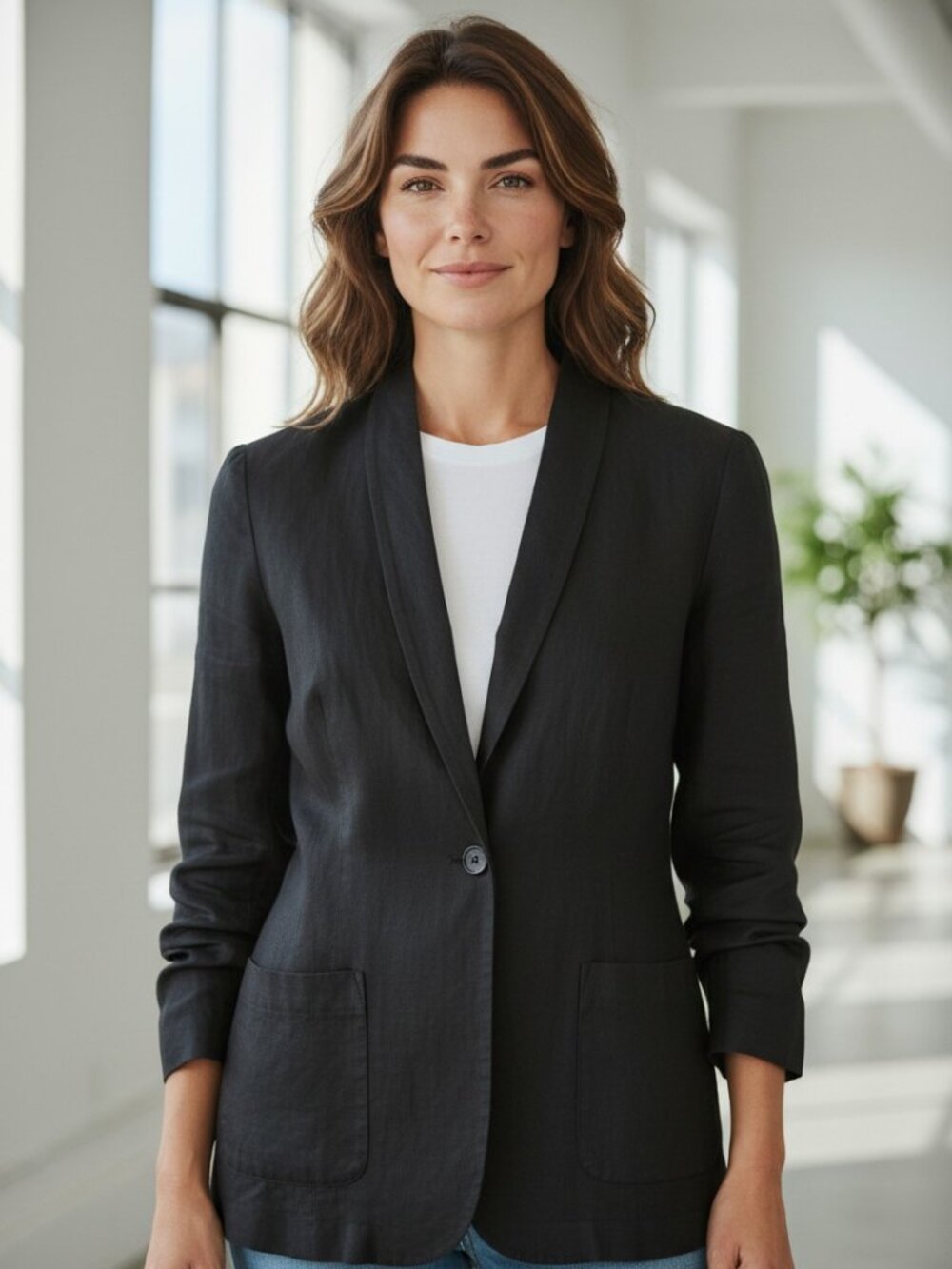 Poetry Linen Silk Blazer Charcoal Grey Size 12 Minimalist Jacket